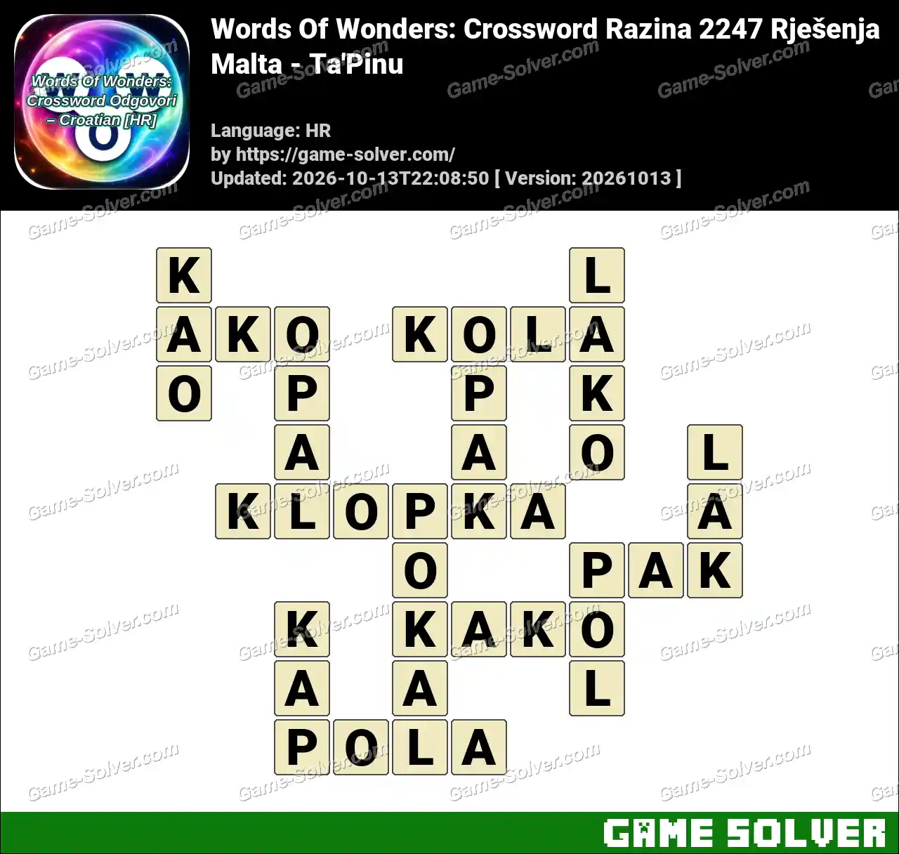 Words Of Wonders: Crossword Razina 2247 Rješenja – Malta – Ta’Pinu